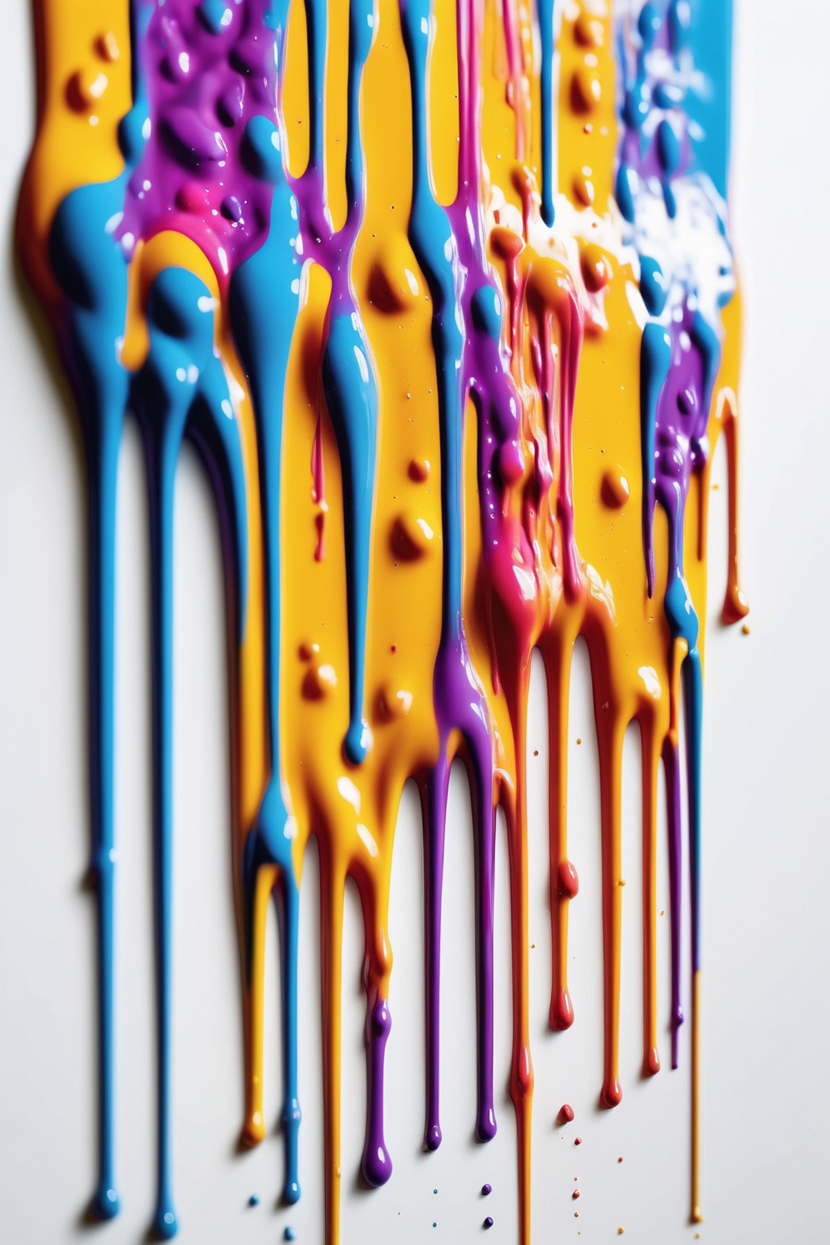 <lora:Dripping Art:1>Dripping Art - A high angle shot of an AI drip art piece, showing vibrant colors trickling down the c...